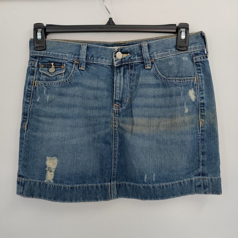 Old Navy Cotton Vintage Look Y2K Distressed Cuffed Hem Denim Mini Skirt 4 Women